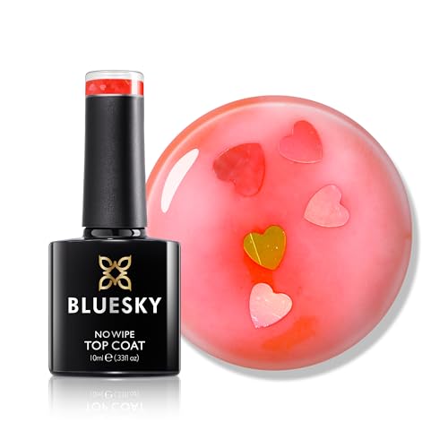 Bluesky Neon Heart No Wipe Top Coat 10ml, Neon Heart Glitter Gel Nail Polish for 21 Day Manicure, Professional, Salon & Home Use, Requires Curing Under LED UV Nail Lamp