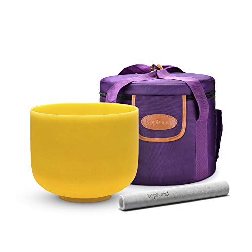 TOPFUND Yellow E Note Crystal Singing Bowl Solar Plexus Chakra 8 inch with Heavy Duty Carrying Case and Suede Mallet