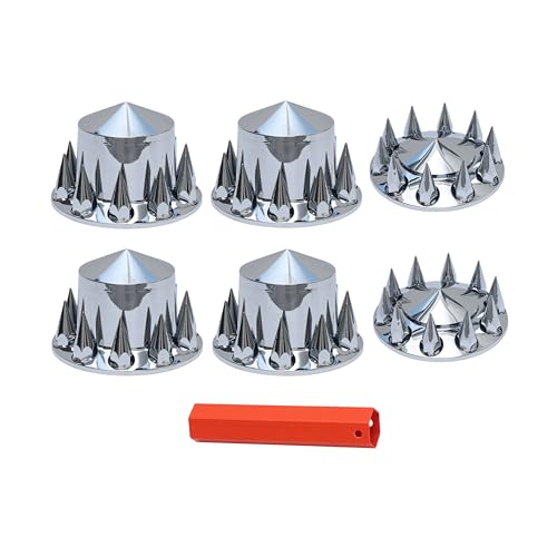 JESONN Chromed ABS Plastic Hubcaps Front and Rear Wheel Axle Cover Set with 33mm Thread-On Lug Nut Covers for Semi Trucks Removable Center Cap (Pointed)