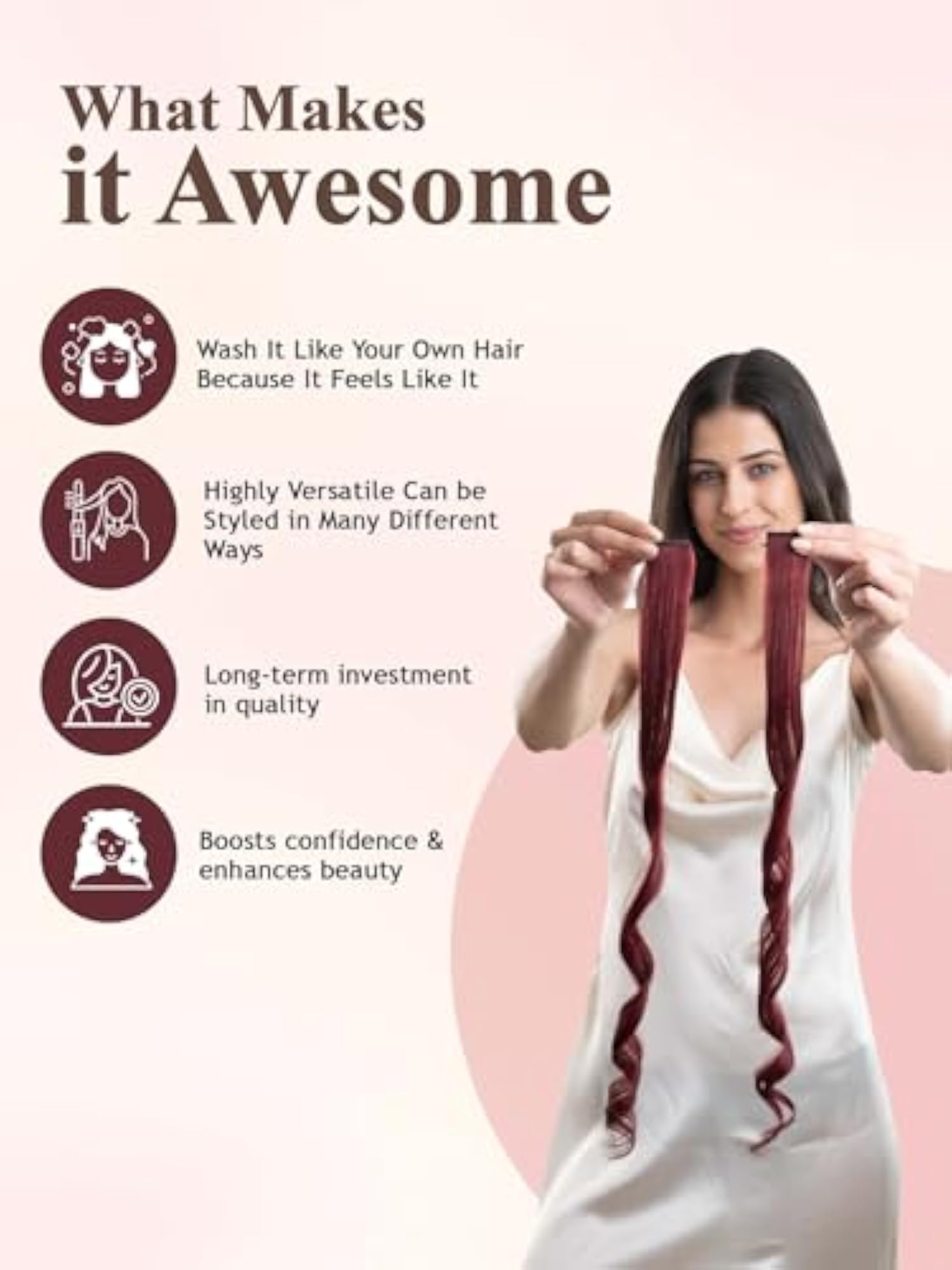 100% Natural Human Clip In Color Streaks, Punchy Plum