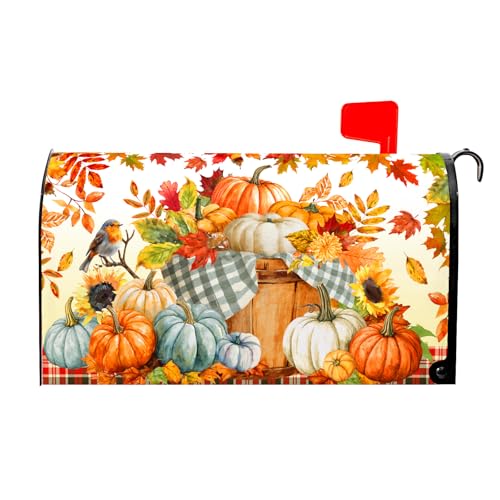 Image of Fall Mailbox Covers Magnetic Standard Size 18 X 21 Inch Thanksgiving Harvest Autumn Pumpkins Magnetic Mailbox Covers Wraps Post Box Cover Decoration Outdoor Garden Home Yard Outside
