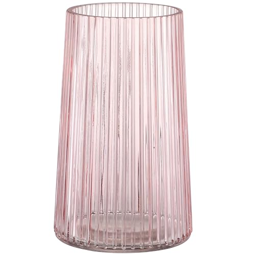 KAYLETIN Rosa glasvas för blommor, ribbad vas, blomvaser för buketter, moderna glasvaser för vardagsrum, sovrum, matbord, kontor, hylla, 20 cm