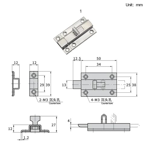 Hebilla de bloqueo de puerta para evitar aperturas accidentales con perno de 50 mm 3