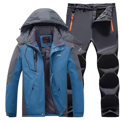Generisch Traje de esquí para hombre, 2 piezas, juego de ropa de esquí, resistente al agua, traje de esquí para hombre, a prueba de viento, traje de nieve con capucha, chaqueta cálida de invierno y