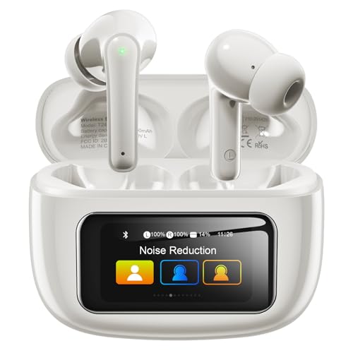 ZIUTY Kopfhörer Kabellos Bluetooth 5.4, In Ear Kopfhörer Bluetooth mit Touchscreen & 5 EQ Modi, Bluetooth Kopfhörer ANC/ENC Noise Cancelling, 8H Spielzeit, IPX7 Wasserdicht Sport & Gaming (Elfenbein)