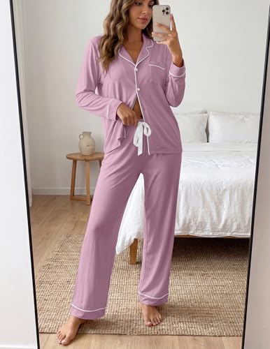 Image of ZMJ Womens Pajamas Sets 2 Piece Long Sleeve and Pant Pj Sets Button Up Sleepwear