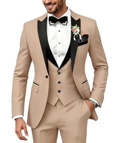 Tuxedo for Men Slim Fit Suits Men 3 Pcs Formal Wedding Beige Green 3XL