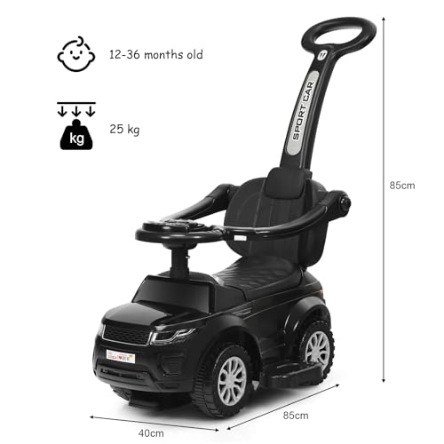 COSTWAY 3 in 1 Ride on Push Along Car, Baby Foot to Floor Slider with Parent Handle, Horn, Music, Lights, Storage Compartment, Toddler Sliding Walker for Boys Girls (Black) - Image 3