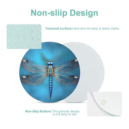 Planche à découper en verre Odonata bleu ronde avec design artistique - 4