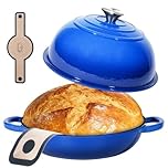 ONKO Dutch Oven For Sourdough Bread Baking, 6QT Enameled Cast Iron Dutch Oven Pot With Lid, Non-stick Sourdough Baking Pan with Bread Dome, Round Ceramic Dutch Ovens Pot with Cloche for Homemade (Blue, 6QT)