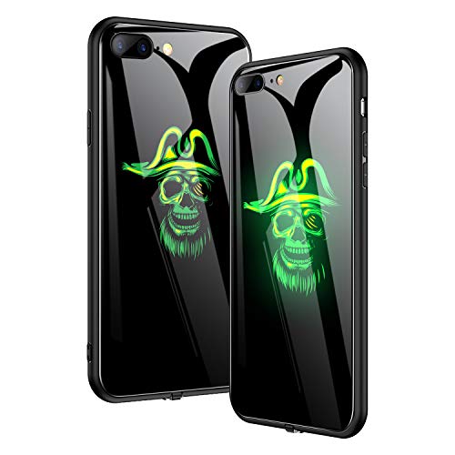 NASKY iPhone 7/8 Plus Case, Light Will Flash in According to The Music,Ultra Thin Tempered Glass Smart iPhone Cover Case (Skull, iPhone 7/8plus)