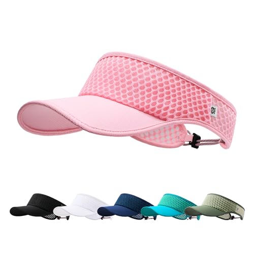 AUSFLUG Sun Visor Hat Men Women - Wide Brim Quick Dry Adjustable Cap Lightweight for Golf Tennis Pickleball Beach Pink
