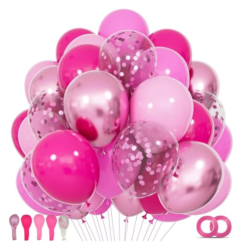 68Pcs Pink Balloons Kit 12 Inch Metallic Pink Balloon Pink Confetti Balloon and Baby Pink Party Balloons with Ribbons for Birthday Wedding Baby Shower Graduation Decorations.