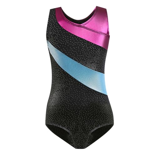 Generisch Maillot de gimnasia para niña, 1 pieza, color bloque, ropa de baile, encaje, manga larga, para mujer, Negro , 9-10 años
