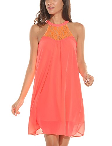 Zeagoo Tunique Robe Femme Soie Col Rond Dentelle Robe sans