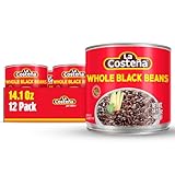 La Costeña Whole Black Beans - Ready-to-Eat Canned Black Beans for Mexican Food, Vegetarian Chili Ingredients, Frijoles Negros, Hummus, Dips, Burgers & Burritos - 14.1 oz, 12 Pack Bulk Canned Food