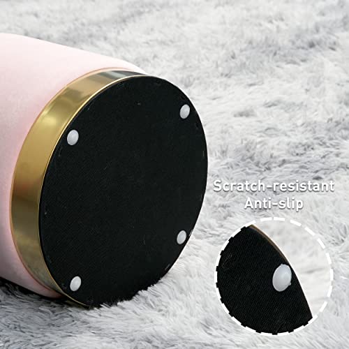 Briky Round Storage Ottoman, Pink Velvet Ottoman With Storage For Living Room, Upholstered Ottoman Foot Rest Stool With Gold Plating Base, Pack Of 2 Vanity Accent Chairs For Bedroom #TOP6