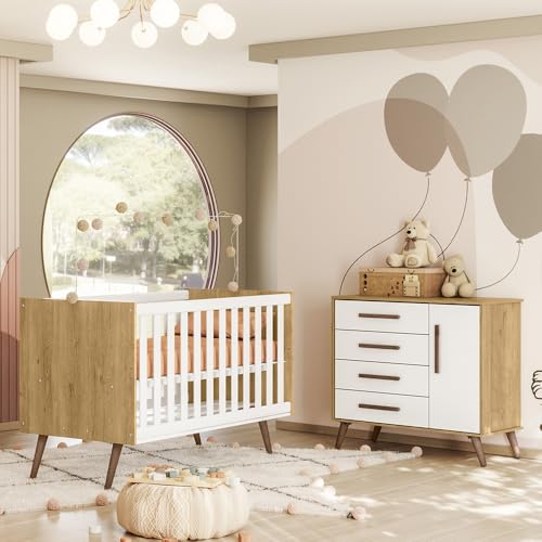 Quarto de Bebê com Berço Americano 3820 e Cômoda Infantil 3825 Qe...