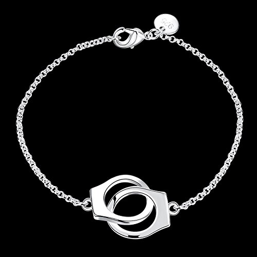 Fashion Jewelry 925 Sterling Silver Handcuff Chain Bracelet Partners in Crime Best Friends Bracelet3