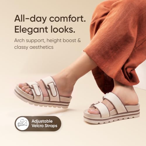 Image of Frido Women's Arch Support Wedge Sandals, Orthopedic Cushioned Platform Heels with Anti-Slip Sole, Comfortable Slip-On Footwear for Office, Travel, Daily Wear & Long Standing | Available in 3 Style- Buckle Strap, Velcro Strap & Classic Styles