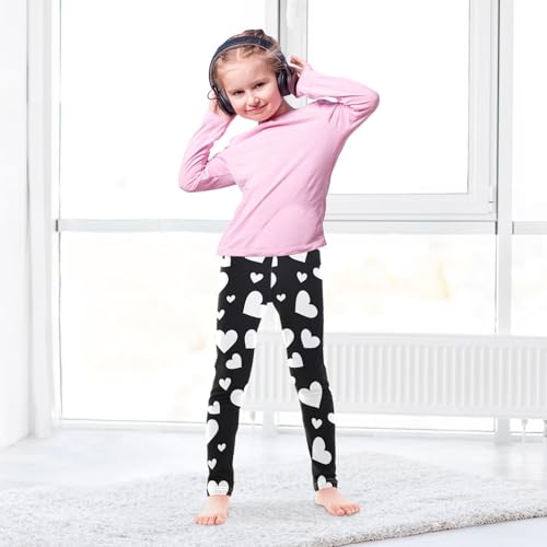 ALAZA Girls' Leggings Children's Yoga Pants Skinny Printed Dance White Heart Black Comfortable 4T3