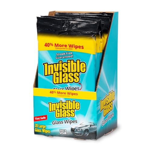 Image of Invisible Glass 90161-6PK Large Glass Cleaning Wipes for Streak-Free Windows, Mirrors, and Glass, Lint-Free, Ammonia-Free, Tint-Safe, for Home and Auto, Flat Pack, 28 Count (Pack of 6)
