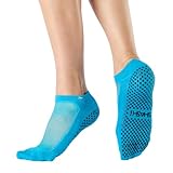 SHASHI Classic Mesh Socks - With Grip For Yoga - Non Slip - W/Storage Pouch Pilates Barre Workout Socks - For Women - Blue-X-Small