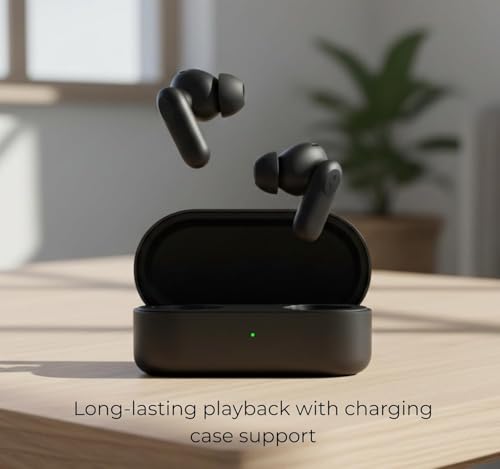Image of Lynacz Original True Wireless Earbuds Compatible with One-Plus, 2R, with Mic 2r, 12.4mm Drivers, Playback Upto 38hr with Ling Playtime & Travel Friendly (Black)