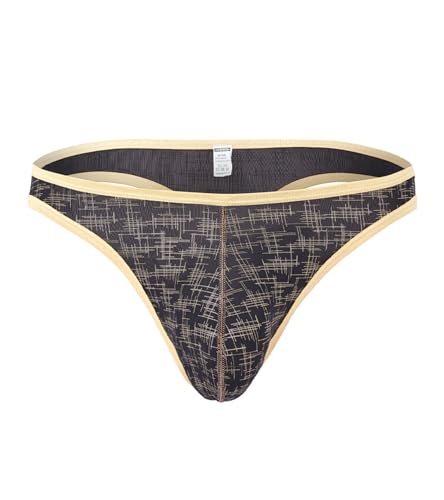 JINSHI Men's Sexy Thong Silky Ultra Thin Printed G-String Bulge Enhancing Pouch Thongs Low Rise T-back Breathable Underwear