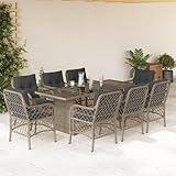 Rantry 9-TLG. Garten Sitzgruppe mit Kissen Gartenmöbel Set Gartenstuhl Tisch Terrassenmöbel Gartentisch mit Stühle Sitzgarnitur Balkonmöbel Hellgrau Poly Rattan