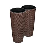  Balkene Home 63543 Noah Round Wicker Planter Tall Planter Decor Box for Adaptable Outdoor Furnishings All Weather Versatile Patio Herb Garden Living Space - 2 Piece Set - Mocha