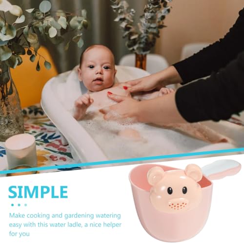 Image of Kisangel Baby Shampoo Rinse Cup Baby Bath Rinser for Hair Washing Thickened Pp Material Round Handle Cartoon Bear Flower Sprinkle Head Large Capacity Bathroom Wash Cup for Infants