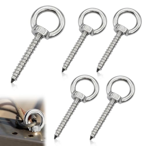Tornillo de ojo M8, tornillo largo con ojal 304, acero inoxidable resistente, tuerca anular, perno de ojo, M8 × 80 mm, con rosca de madera para hamacas, toldos, cable fijo