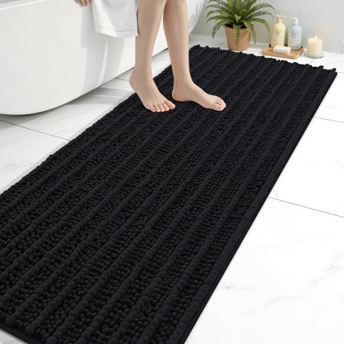 Image of Arotive Luxury Ruuner Bathroom Rugs 70x24, Extra Soft Thick Absorbent Shaggy Chenille Bath Rugs, Machine Wash Dry, Bath Mats for Bathroom Floor, Tub and Shower, Home Decor Accessories, Black