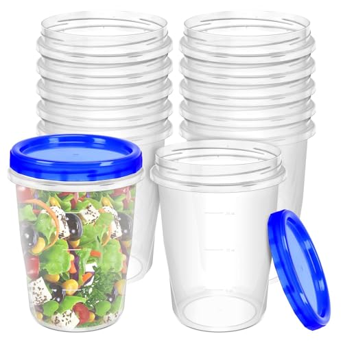 ISUSSER 12 Pack Freezer Containers with Screw On Lids, 32 Oz Stackable Reusable Plastic Storage Container, Airtight Plastic Food Storage Containers with Twist Top Lids for Food Soup Jello Sauce