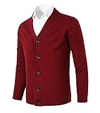 KTWOLEN Mens Knit Shawl Collar Cardigan Casual Knitwear Long Sleeve Button Up Cardigan Solid Color Red