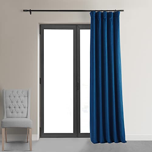 HPD Half Price Drapes Signature Velvet Thermal Blackout Curtains for Living Room 96 Inch Long (1 Panel) Rod Pocket Insulated Blackout Curtains for Bedroom Window Curtains, 50W x 96L, Union Blue