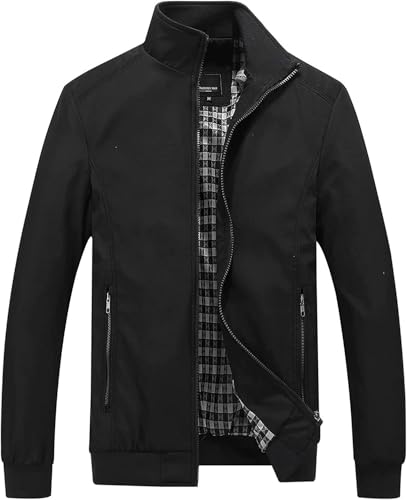 Chaqueta Ligera para Hombre, Chaqueta De Entretiempo De Manga Larga, Chaqueta Bomber, Chaqueta Deportiva con Cremallera, Cortavientos para Hombre con Cuello Alto Clásico,Black,4XL