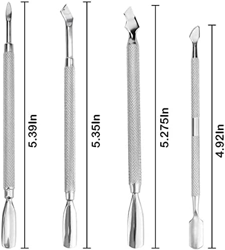 Pinkiou Nail Cuticle Remover Tool Double End Dead Skin Pusher Stainless Steel Pedicure Grooming Kit (4pcs)