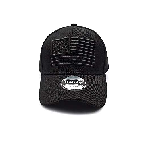 Baseballkappe mit amerikanischer Flagge, bestickt, gewaschene Baumwolle - Schwarz - MediumX-Large