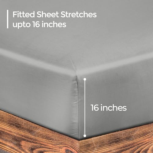 Image of ROYALE LINENS 300 Thread Count 100% Long Staple Combed Cotton Fitted Sheet King - Super Soft Deep Pocket Bottom Sheet - Fitted Sheets Only - Elastic Sheets (King, Silver)