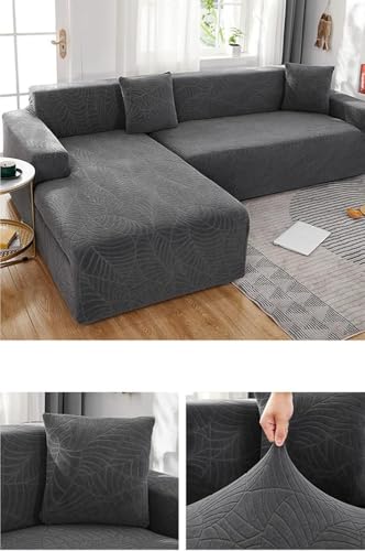 Housse de canapé jacquard imperméable 3 places gris extensible - 3