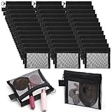 PercyEffie 36 Pcs Mini Zipper Mesh Bags, Bulk Nylon Small Zipper Pouch, Cosmetic Coin Purse Travel Portable Makeup Case Mesh Organizing Storage Bags with Keychain for Women/Home/Travel (4 x 3 Inch)