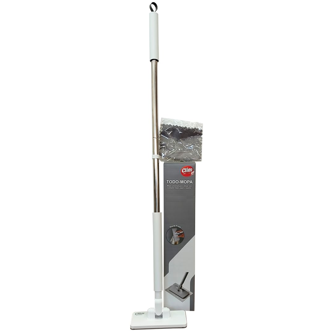 Clim Profesional Mini Mopa Multifunción con Clip, Sin Recambios, Mango de Acero Inoxidable, para Limpieza de Paredes, Azulejos, Muebles y Cristales