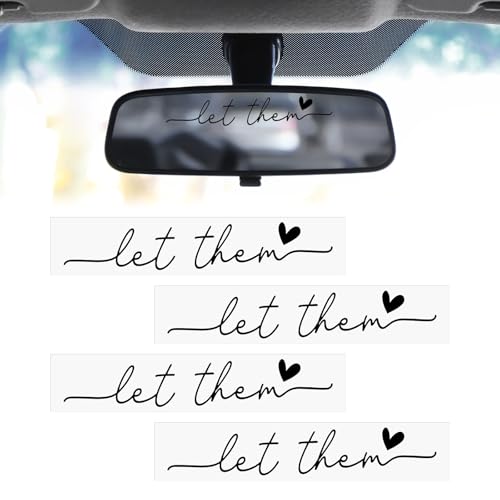 Image of 4 PCS Let Them Mental Health Awareness Rearview Mirror Decal, Self Love Car Decal with Heart Car Stickers Decal for Rearview Mirror or Window, Let Them Mirror Sticker for Girlfriend Boyfriend Gift
