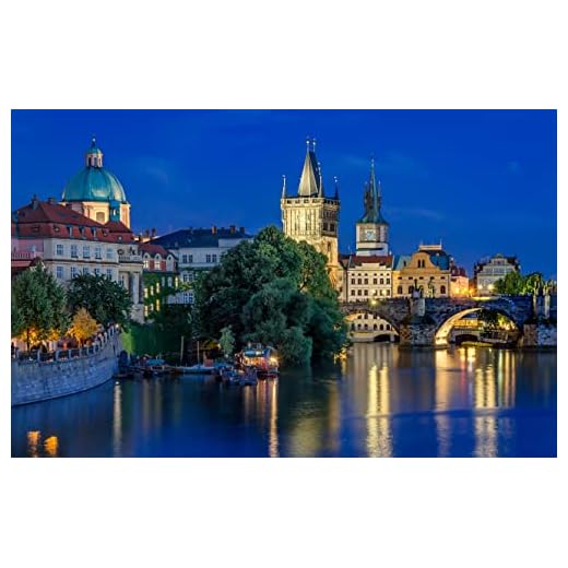 LHJOYSP 500 pusselbitar Stadsljus floderna Prag Karlsbruck Tjeckien 52x38cm