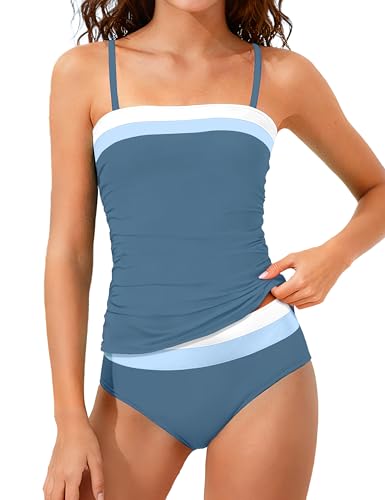 Image of NAPU Girls Swimsuit Color Block Tankini Swimsuit Quick Dry 2 Piece Bathing Suit for Girls 9-16 Years Teens Swimwear Summer