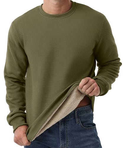 Sailwind Men's Crewneck Sherpa Lined Fleece Waffle Sweatshirt Long Sleeve Warm Pullover Winter Thermal Heavyweight Tops2
