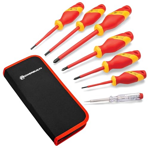 Powerbuilt 7-Piece VDE Screwdriver Set, Insulated for High-Voltage Electrical and Hybrid Vehicles, Home Repair - 642936
