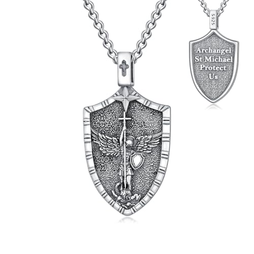 WINNICACA St Michael the Archangel Necklace 925 Sterling Silver St Michael Pendant for Men Saint Michael Medal Amulet Protection Necklace Jewelry Birthday Fathers Mothers Day Gifts for Men Dad Son